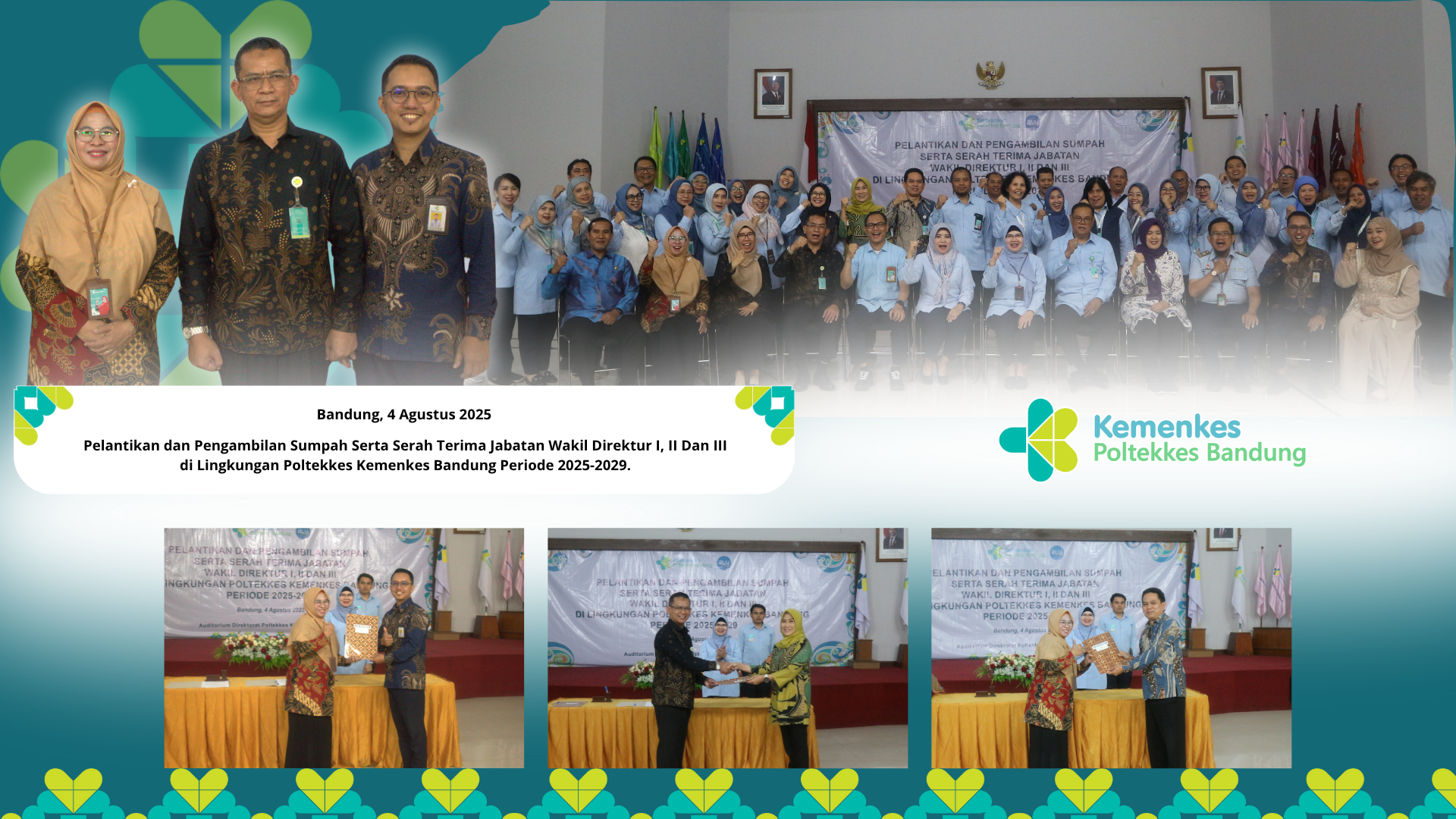 Pelantikan dan Pengambilan Sumpah Serta Serah Terima Jabatan Wakil Direktur I, II Dan III di Lingkungan Poltekkes Kemenkes Bandung Periode 2025-2029